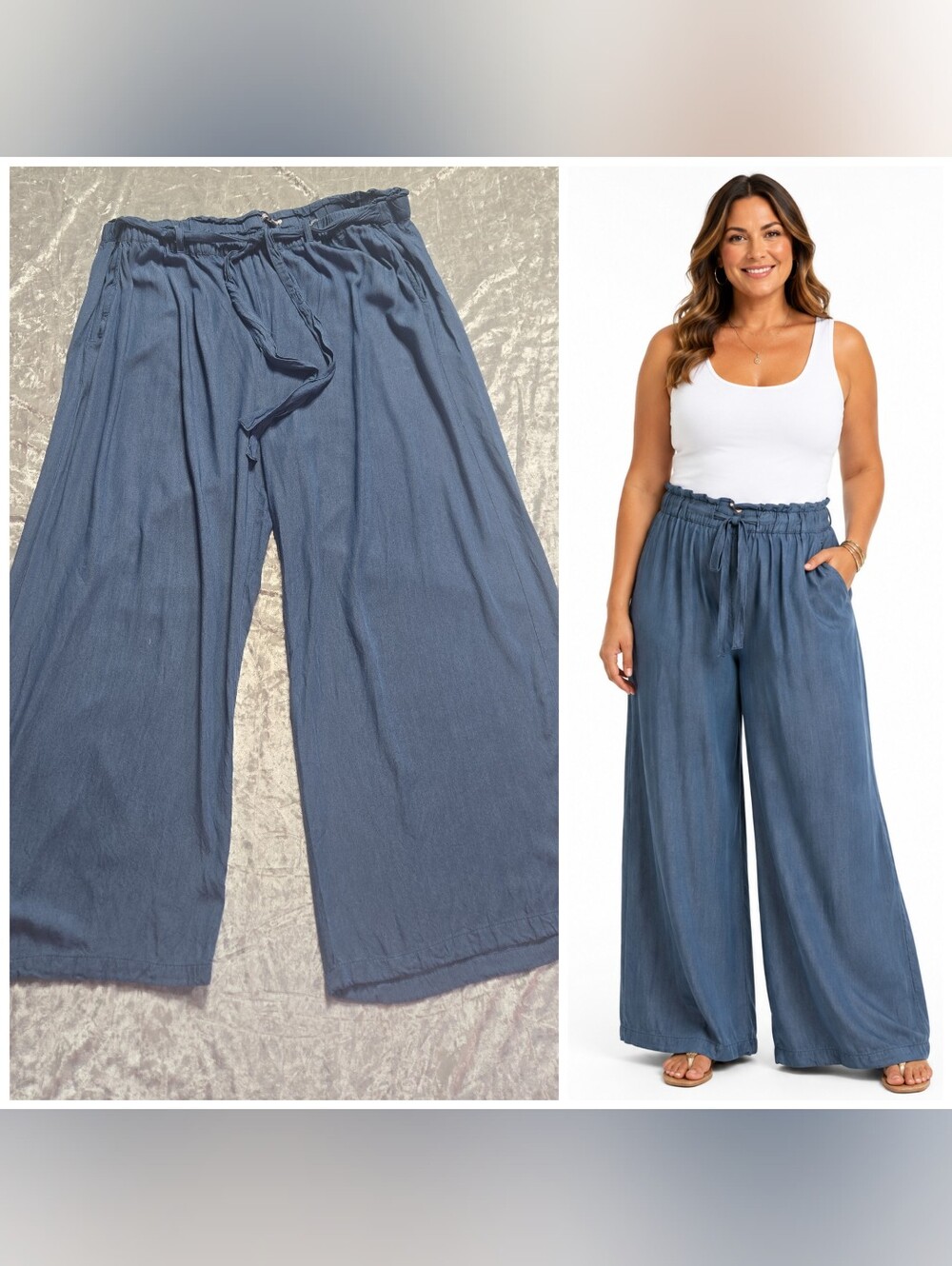 Johnny Was Paper Bag Wide-Leg Blue Tie Pull-On Resort Beach Pants Size 2X